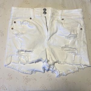 American Eagle AEO Hi-Rise Shortie Denim Shorts Womens Size 6 White Distressed